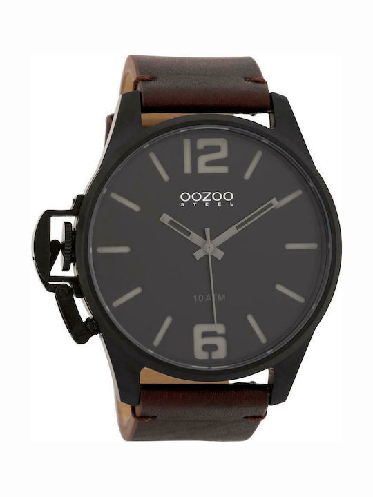 Oozoo Ανδρικό Ρολόι 48mm Μπαταρίας με Καφέ Δερμ...