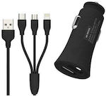 WK Car Charger Black WP-C13 Total Intensity 2.4A with a Port USB with Cable Lightning / Micro-USB