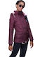 Women's Short Puffer Jacket for Winter with Hood Burgundy