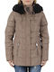 Biston Women's Short Puffer Jacket for Winter with Detachable Hood Beige