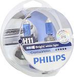 Philips Λάμπες Αυτοκινήτου Crystal Vision H11 Αλογόνου 4300K Φυσικό Λευκό 12V 55W 2τμχ
