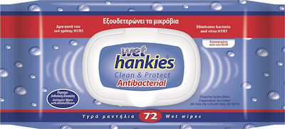 ΜΕΓΑ Wet Hankies Clean & Protect Antibacterial Antiseptic Hand Wipes 72pcs Natural