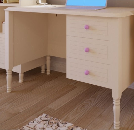Clasic 4 Birou pentru copii din Lemn Masiv Alb 120x78x78cm