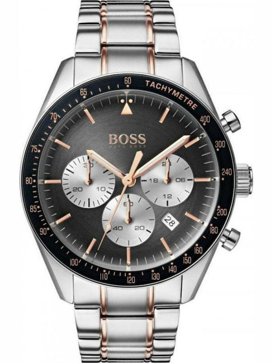 Boss Trophy Ανδρικό Ρολόι 44mm Χρονογράφος Μπαταρίας με Ασημί Μεταλλικό Μπρασελέ