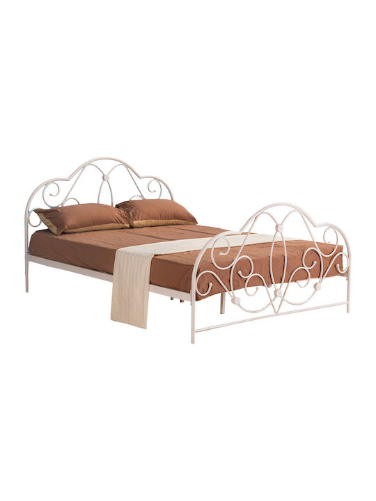 Ariel Bett Doppelbett Metall Semy Glossy White mit Tische für Matratze 150x200cm