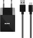 Acme Φορτιστής με Θύρα USB-A και Καλώδιο micro USB 12W Μαύρος (CH211)