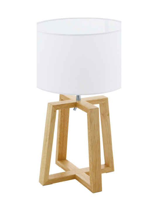 Eglo Wooden Table Lamp for Socket E27 with White Shade and Beige Base