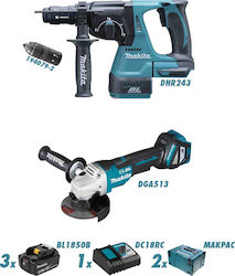 Makita Set Eckiges Rad & Hammer 18V mit 3 Batterien 5Ah