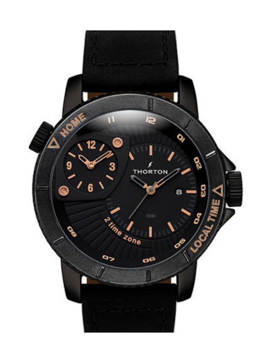 Thorton Horik Uhr Chronograph Batterie mit Schwarz Lederarmband