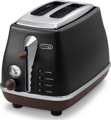 De'Longhi Icona Vintage CTOV 2103.BK Φρυγανιέρα 2 Θέσεων 900W Μαύρη