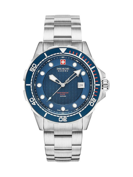 Swiss Military Hanowa Neptune Diver Ανδρικό Ρολόι 44mm Μπαταρίας με Ασημί Μεταλλικό Μπρασελέ