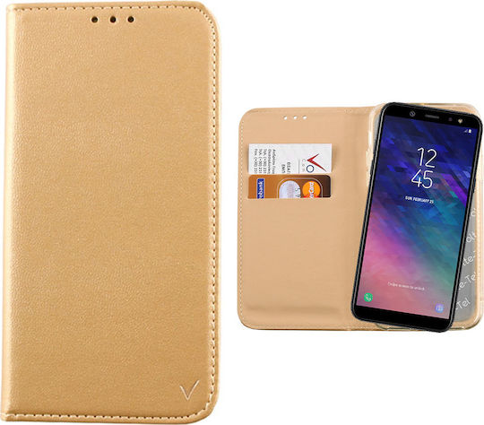Volte-Tel Pocket Magnet Buchen Sie Synthetisches Leder Gold (Galaxy A6+ 2018)