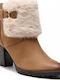 Caprice Leather Women's Ankle Boots with Medium Heel & Fur Tabac Brown