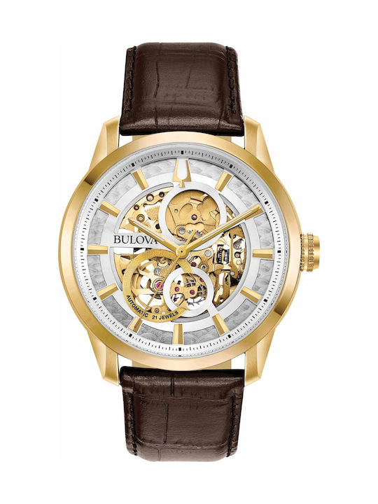 Bulova Mechanical Sutton Automatic Watch with Leather Strap Brown