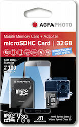 AgfaPhoto microSDHC 32GB Klasse 10 U3 V30 A1 UHS-I mit Adapter