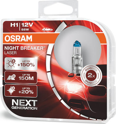 Osram Lămpi Autoturismului Night Breaker Laser +150% H1 Halogen 12V 55W 2buc