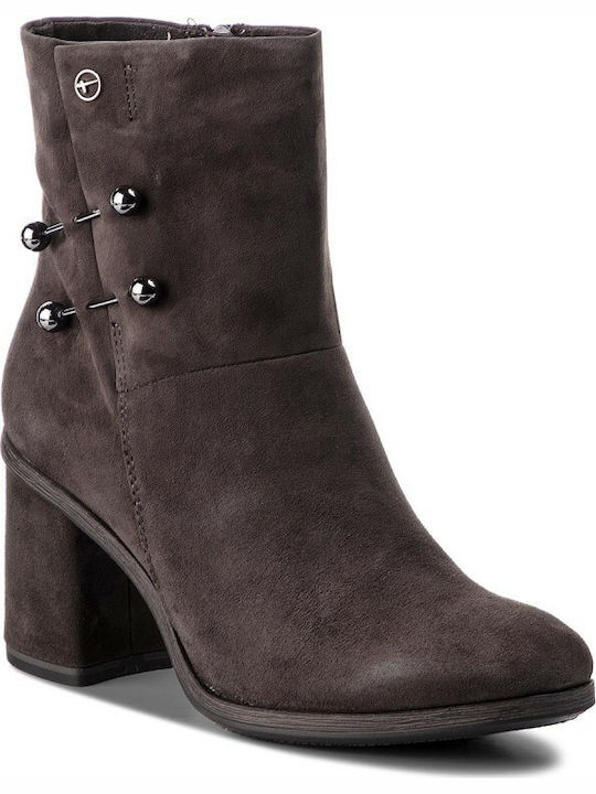 Tamaris Suede Women's Ankle Boots with Medium Heel Gray 1-25315-21-214