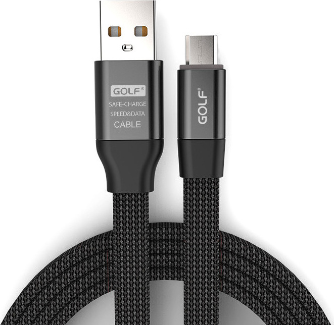 GOLF Braided / Flat USB 2.0 to micro USB Cable Μαύρο 1m (GC56M1BK