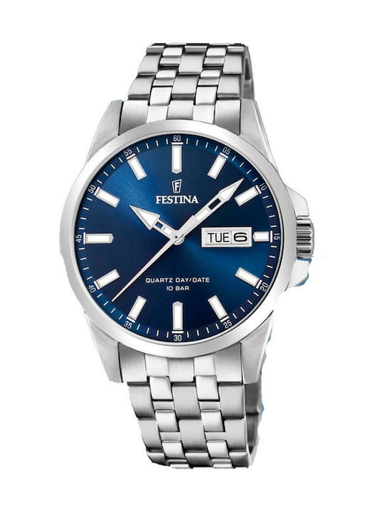 Festina Ανδρικό Ρολόι 40mm Μπαταρίας με Ασημί Μεταλλικό Μπρασελέ