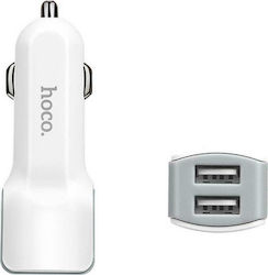 Hoco Car Charger White Z23 Total Intensity 2.4A Fast Charging with Ports: 2xUSB