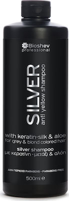 Bioshev Professional Silver With Keratin-Silk & Aloe Shampoos Color Maintenance for Coloured Hair 500ml