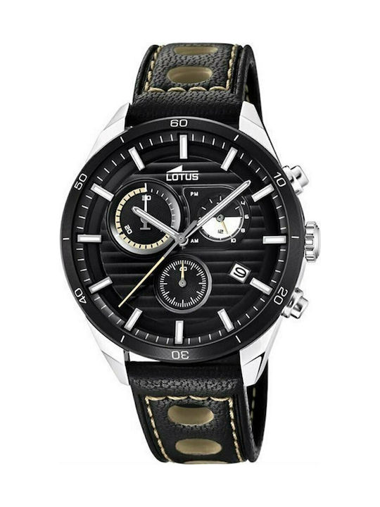 Lotus Watches Gents Uhr Chronograph Batterie mit Schwarz Lederarmband