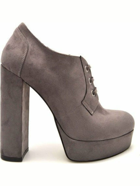 Sante Suede Women's Oxford Boots with High Heel Gray