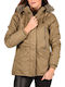 Basehit Women's Short Parka Jacket for Winter with Hood Beige