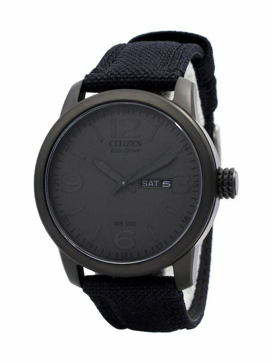 Citizen Chandler Ανδρικό Ρολόι 42mm Solar με Μαύρο Υφασμάτινο Λουράκι