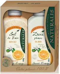 Naturalis Sweet Orange Bath Salts & Two Phase Bath Oil Skin Care Set with Body Cleanser & Bath Salts