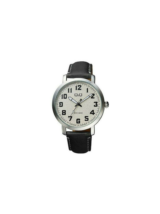 Q&Q Battery Watch with Leather Strap Black QB28J304Y