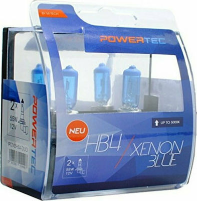 M-Tech Λάμπες Αυτοκινήτου & Μοτοσυκλέτας Powertec Xenon Blue HB4-9006 Αλογόνου 5000K Φυσικό Λευκό 12V 55W 2τμχ