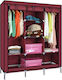 Fabric Wardrobe with Shelves in Red Color 130x45x175cm