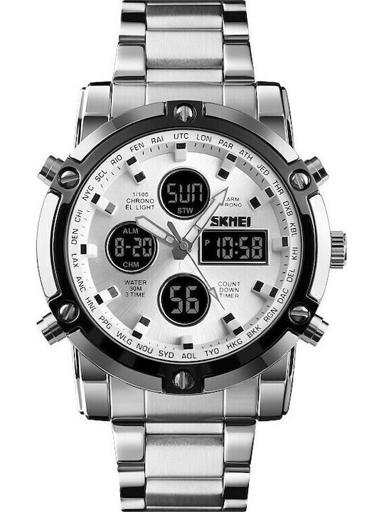 Skmei Herrenuhr 48mm Batterie mit Silber Metallisch Armband