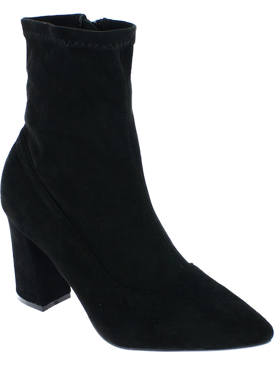 JB18459 Suede Γυναικεία Μποτάκια με Ψηλό Τακούνι Μαύρα