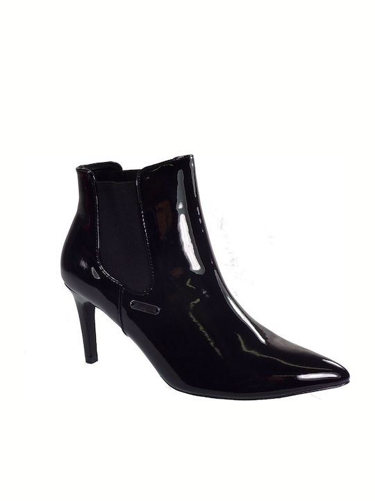 Pepe Jeans Women's Patent Leather Chelsea Boots with High Heel Black