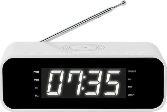 Thomson Radio/Clock with USB Charge Επιτραπέζιο Ψηφιακό Ρολόι με Ξυπνητήρι, Ραδιόφωνο και Ασύρματη Φόρτιση Λευκό CR221I