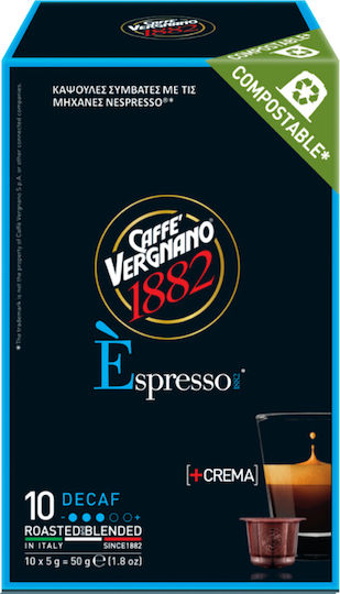 Caffe Vergnano 1882 Capsule Espresso Decaffeinato Decafeinizat Compatibile cu Mașina Nespresso 10capace