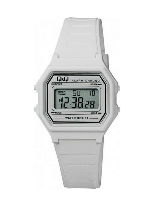 Q&Q Digital Watch Battery with White Rubber Strap M173J013Y