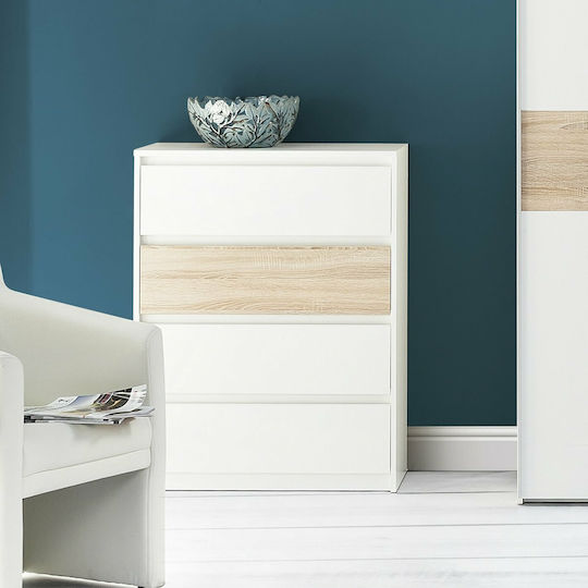 Bedroom Chest of Drawers Wooden Rimino with 4 Drawers White 80x38x104cm