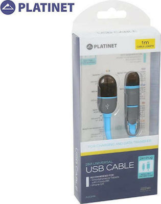 Platinet Flat USB to Lightning / micro USB Cable Μπλε 1m (PL42871)