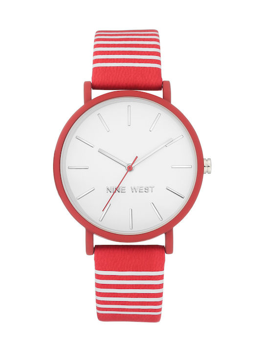 Nine West Γυναικείο Ρολόι 38mm Μπαταρίας με Κόκκινο Δερμάτινο Λουράκι