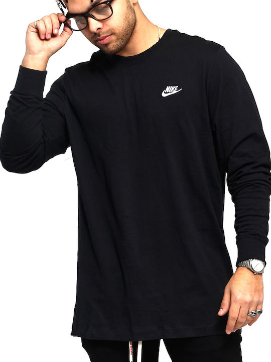 Nike Club Ανδρική Μπλούζα Μακρυμάνικη Μαύρη