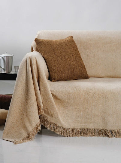Anna Riska 1300 Viersitzer-Sofa Überwurf Chenille 180x320cm Sand