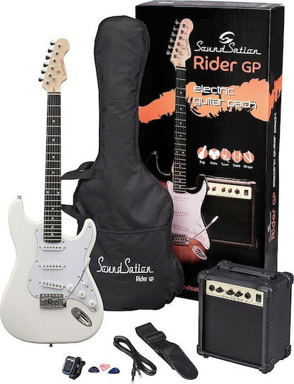 Soundsation Rider GP Set Chitară Electrică Stratocaster cu SSS Configurație Doze Alb de epocă cu Husă