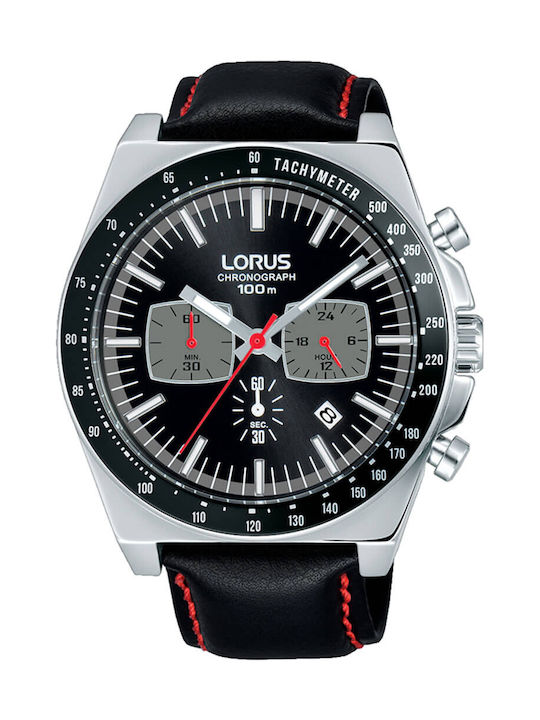 Lorus Retro Uhr Chronograph Batterie mit Schwarz Lederarmband