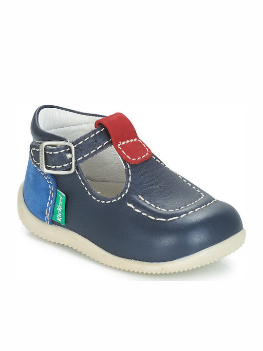 Kids Leather Ballerinas Bonbek with Adjustable Metal Clasp Navy Blue