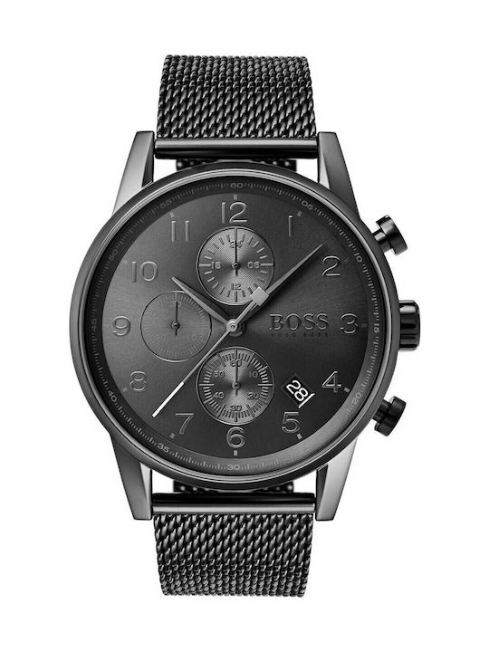 Boss Navigator Men's Watch 44mm Battery With Black Steel Bracelet