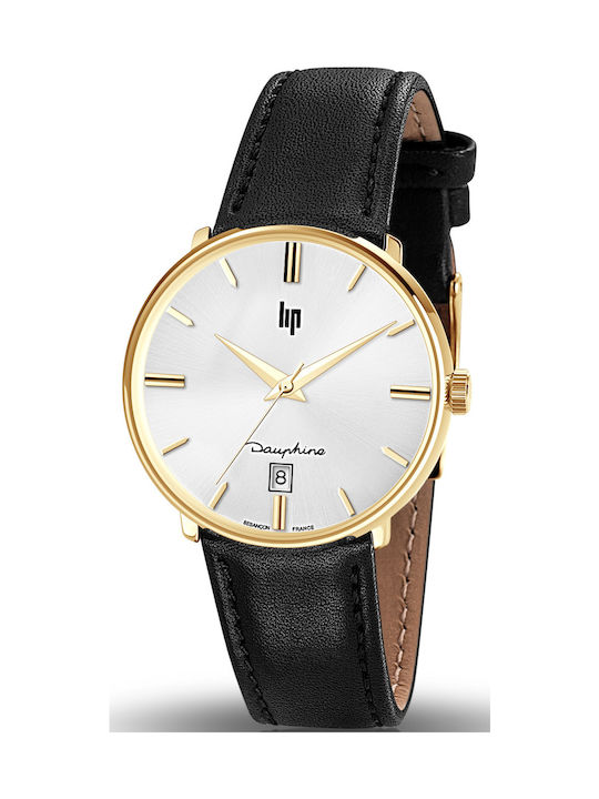 Lip Watches Lip Dauphine Watch Battery with Black Leather Strap