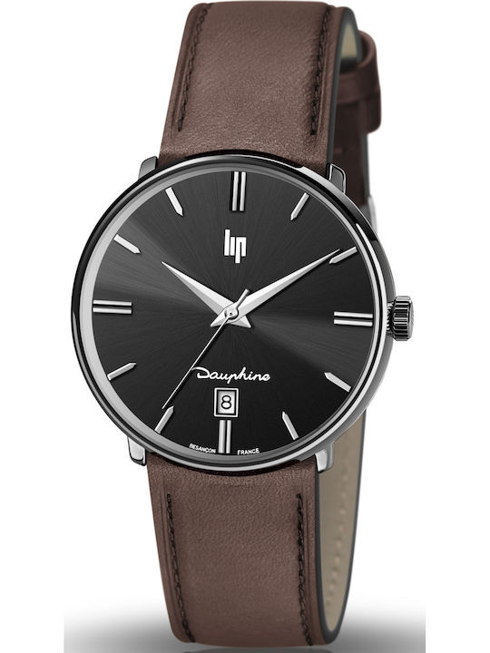 Lip Watches Dauphine Men's Watch 38mm Battery with Brown Leather Strap